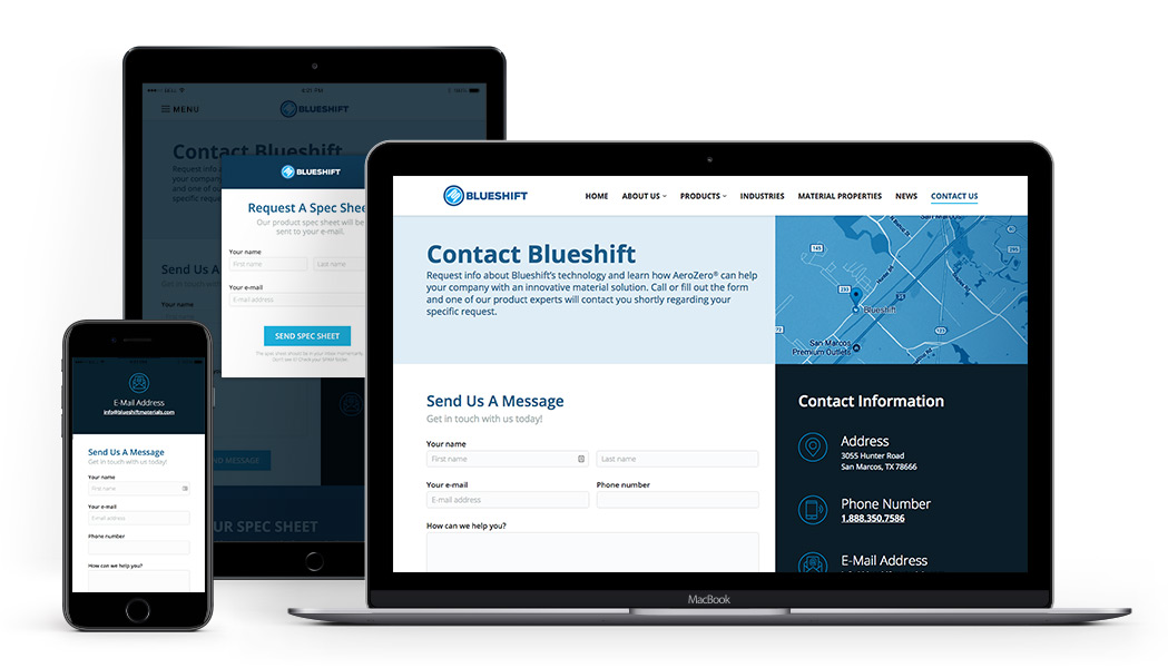 Blueshift Materials website responsive layout